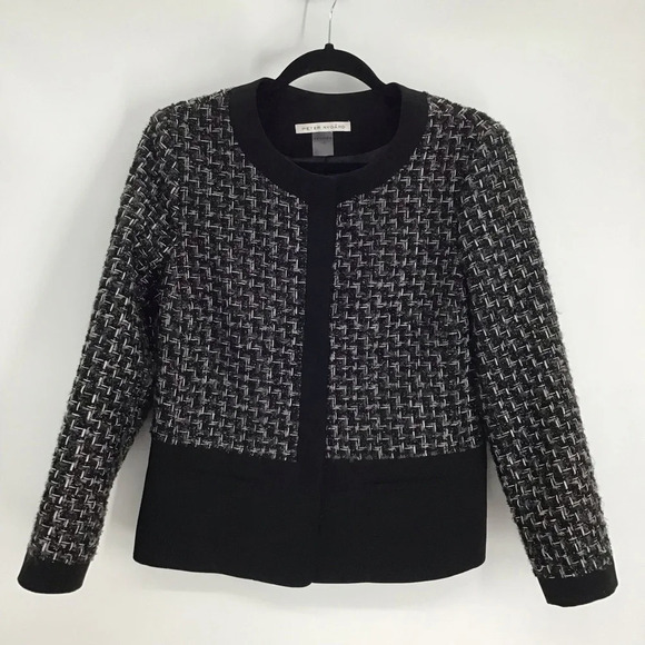 Peter Nygard Women’s Boucle Metallic Weave Blazer Career Black & Silver Size 10P - Picture 1 of 8